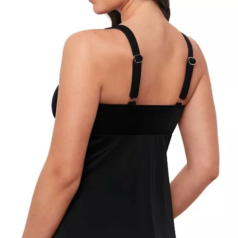 NWT Swim Solutions Women's Black Swan Tiered-Ruffle Tankini Top size 18